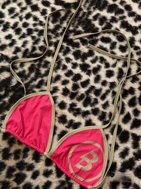 Body by Raven Tracy Pink Triangle Bikini Top with Olive Trim and 'B' Logo
